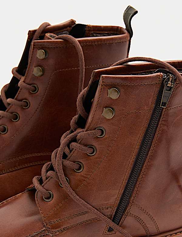 Leather Side Zip Casual Boots - BE