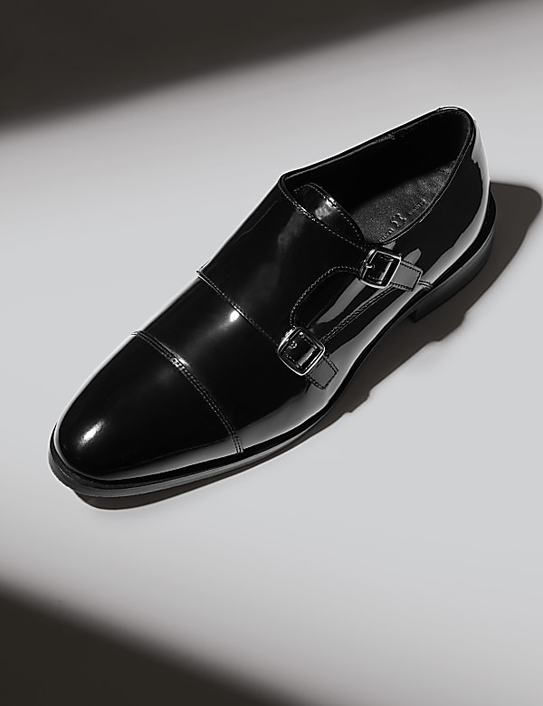 Leather Double Monk Strap Shoes - US