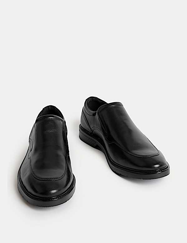 Wide Fit Leather Slip-On Shoes - NO