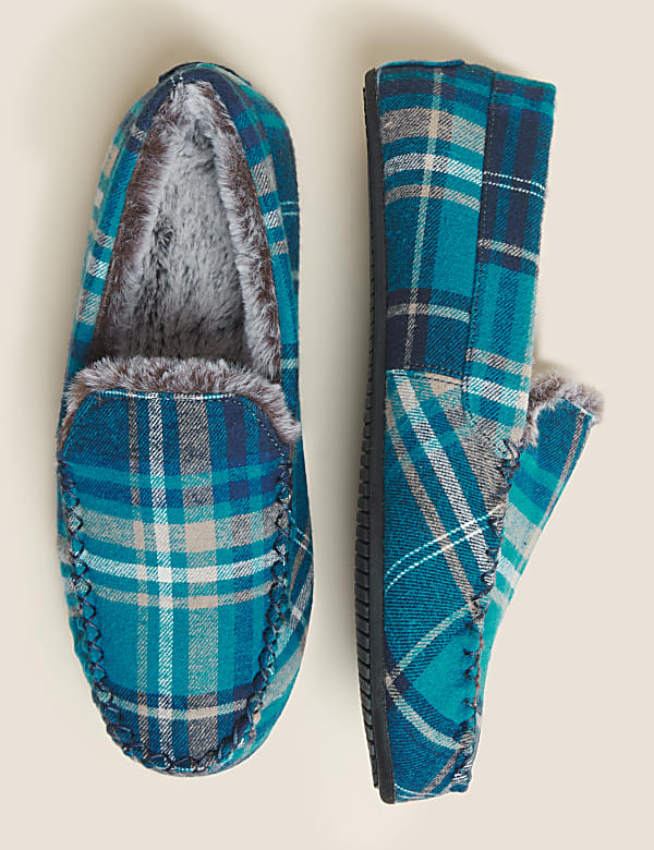 Checked Moccasin Slippers with Freshfeet&trade;