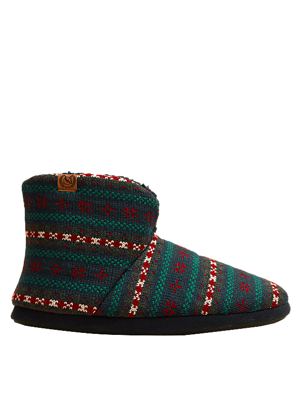 Fleece Lined Fair Isle Slipper Boots
