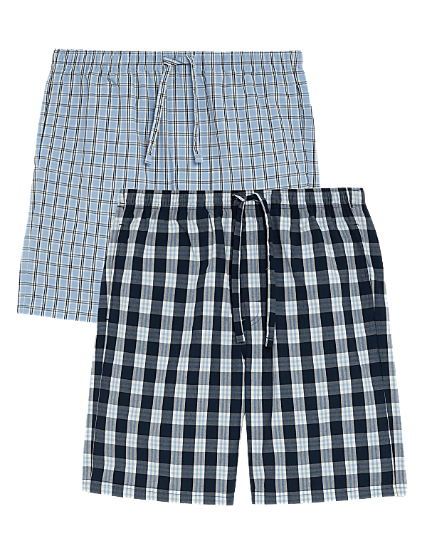 2pk Pure Cotton Checked Pyjama Shorts