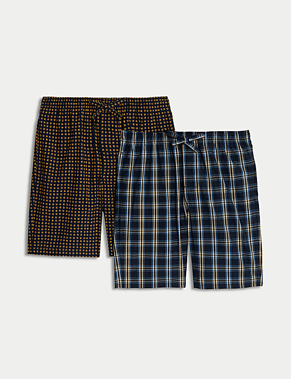 2pk Pure Cotton Checked Pyjama Shorts NAVY MIX Pyjamas M S CA