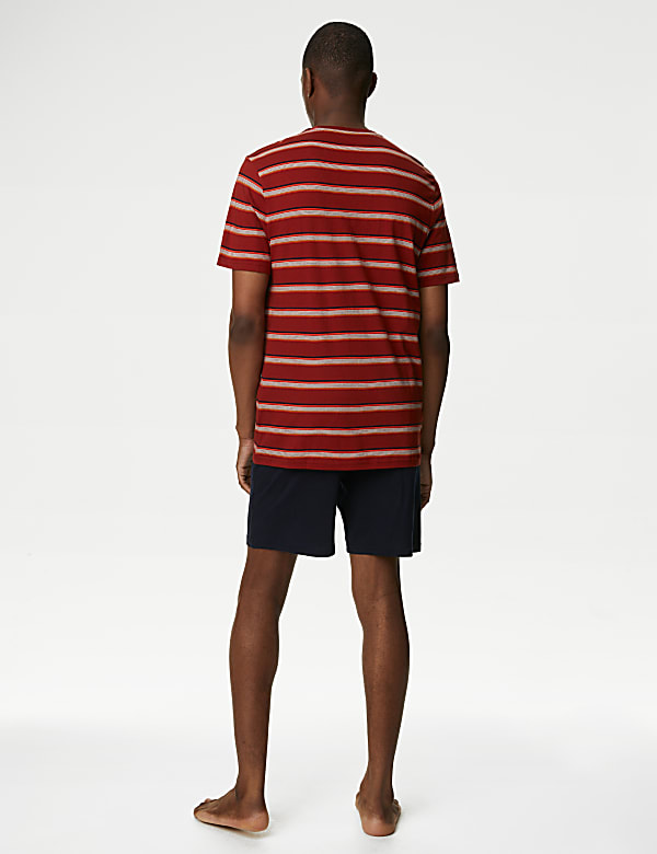 Set of 2 Pure Cotton Striped T-Shirt with Drawstring Shorts