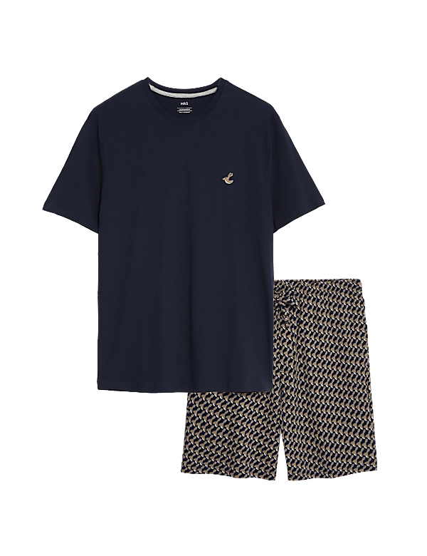Set of 2 Pure Cotton Crew Neck T-Shirt with Printed Drawstring Shorts