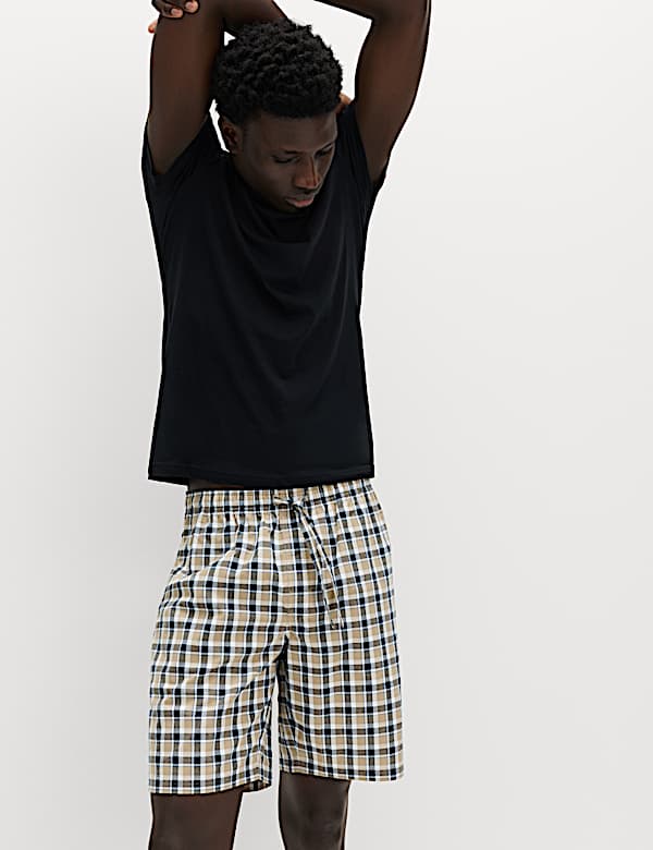 2 Pack Pure Cotton Checked Pyjama Shorts - FR