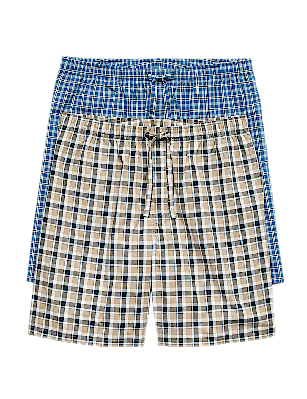 2 Pack Pure Cotton Checked Pyjama Shorts