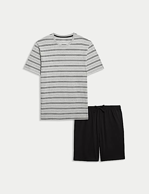 סט פיג'מה מכותנה טהורה עם פסים - IL