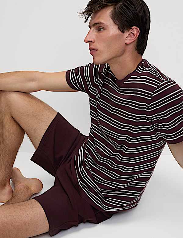 Ensemble pyjama 100 % coton gaufré à rayures - BE
