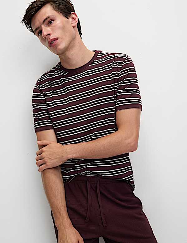 Pure Cotton Waffle Striped Pyjama Set