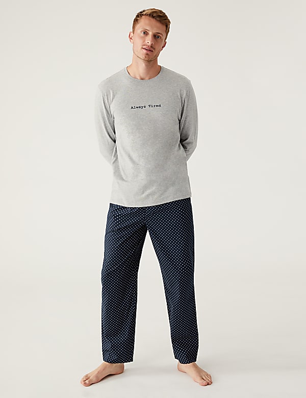 Pure Cotton Always Tired Slogan Pyjama Set