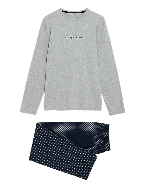 Pure Cotton Always Tired Slogan Pyjama Set