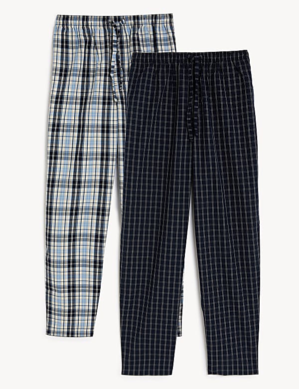 2pk Pure Cotton Checked Pyjama Bottoms