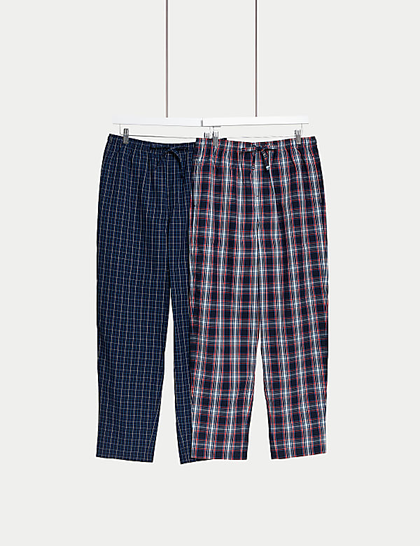 2pk Pure Cotton Checked Pyjama Bottoms NAVY MIX Pyjamas M S AU