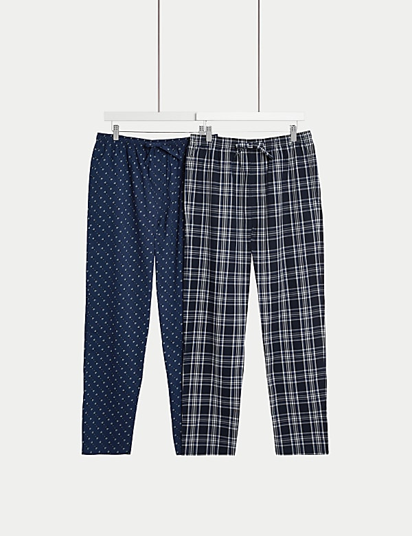 Marks Spencer 2pk Pure Cotton Pyjama Bottoms Navy Mix M