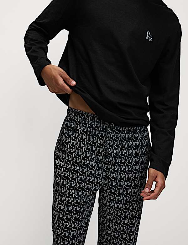 סט פיג'מה מכותנה טהורה עם הדפס זאב - IL