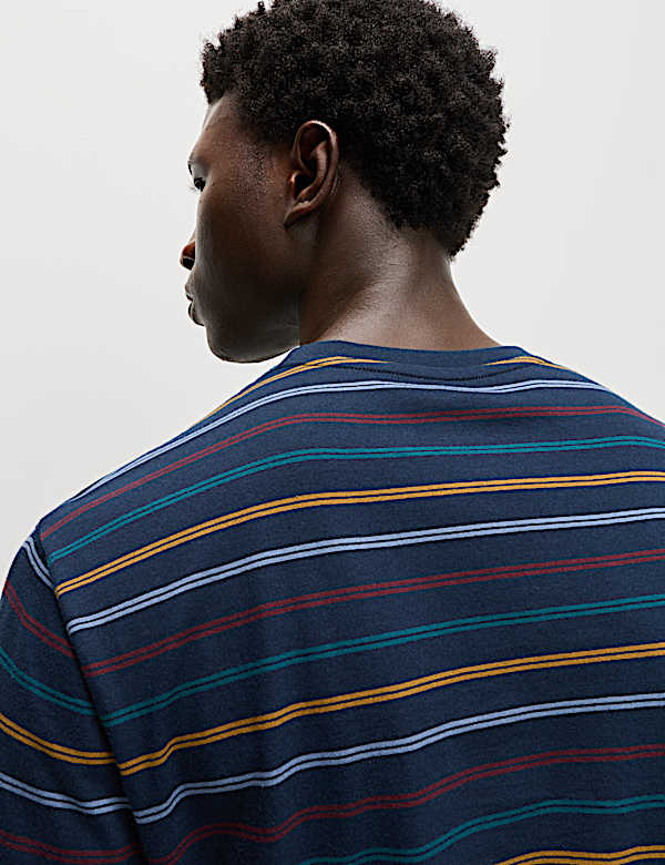 סט פיג'מה מכותנה טהורה עם פסים ודוגמת קשת - IL