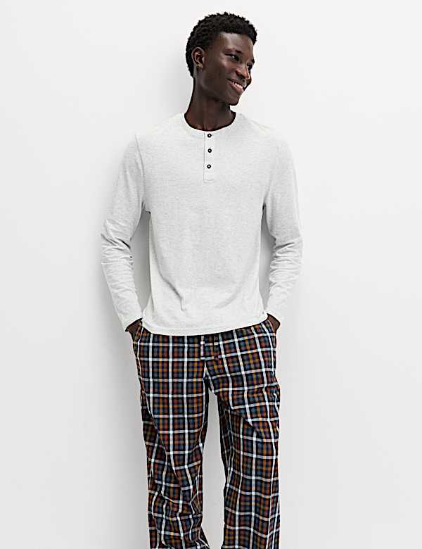 Pure Cotton Henley Checked Pyjama Set