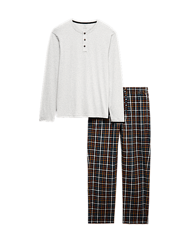 Pure Cotton Henley Checked Pyjama Set