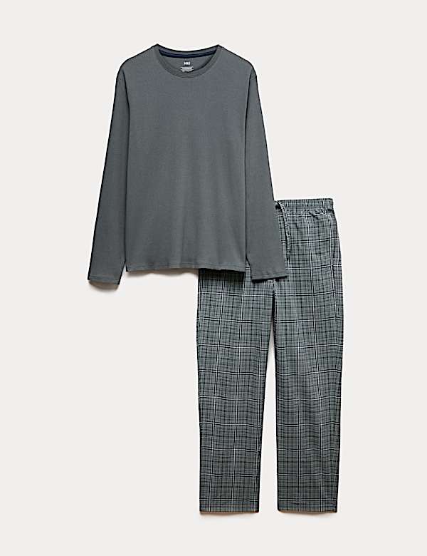 סט פיג'מה מבד עשיר בכותנה עם הדפס משבצות - IL