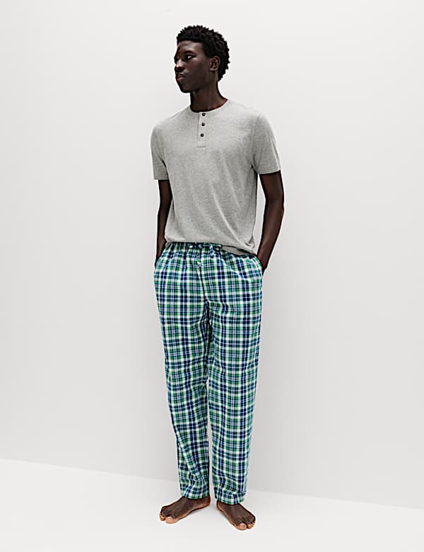 Pure Cotton Henley Checked Pyjama Set - BN