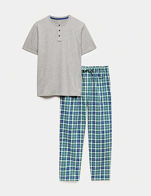 Pure Cotton Henley Checked Pyjama Set - BN