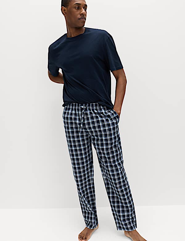 2pk Pure Cotton Checked Pyjama Bottoms - TW