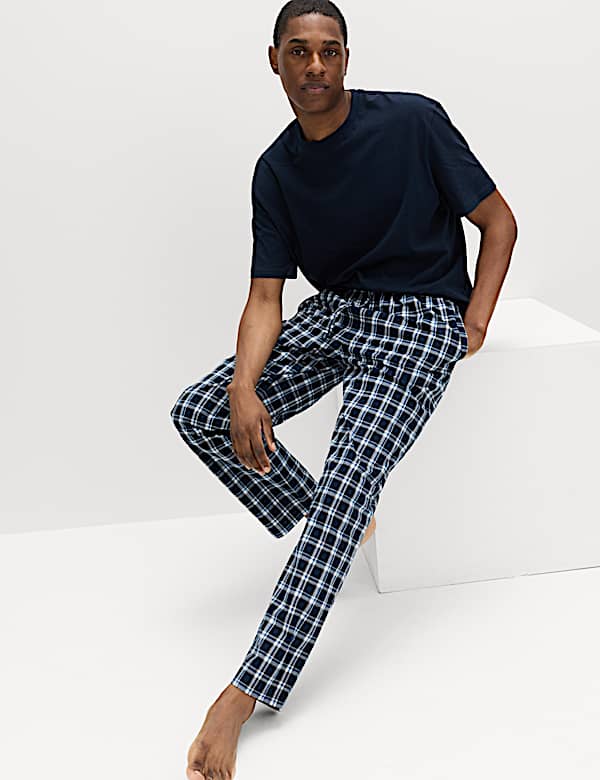 2pk Pure Cotton Checked Pyjama Bottoms - TW