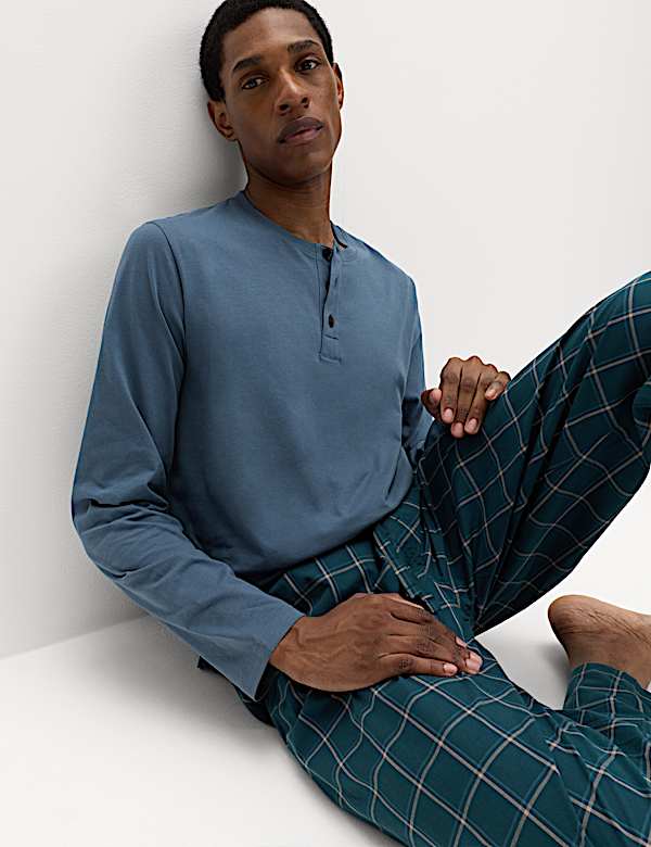 Pure Cotton Henley Checked Pyjama Set - CZ