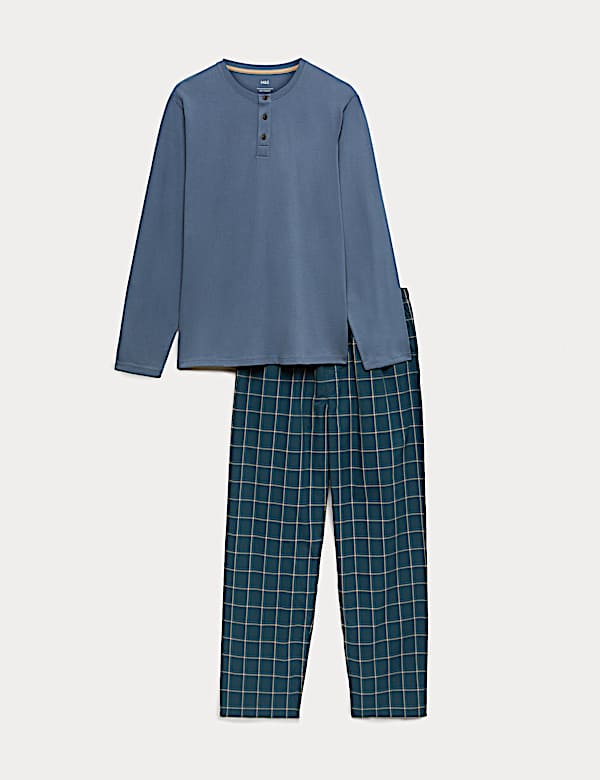 Pure Cotton Henley Checked Pyjama Set - CZ