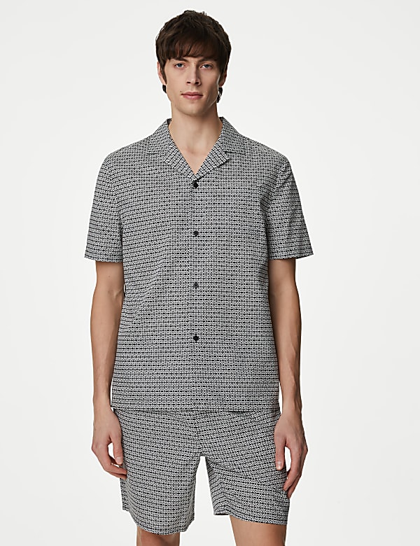 Katoenrijk pyjamashirt met print - BE