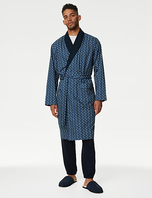 Cotton Rich Geometric Print Dressing Gown - RS