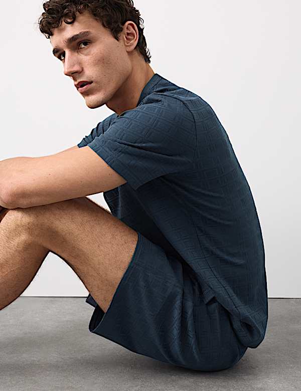 מכנסי פיג'מה קצרים מבד ג'קארד עשיר בכותנת סופימה - IL