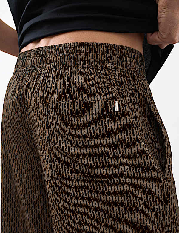 מכנסי פיג'מה עם הדפס גיאומטרי מבד עשיר בכותנה - IL