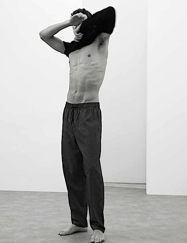 מכנסי פיג'מה עם הדפס גיאומטרי מבד עשיר בכותנה - IL