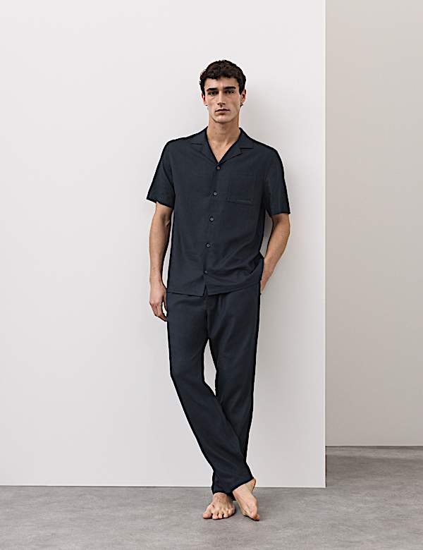 Linen Blend Revere Pyjama Top - LT