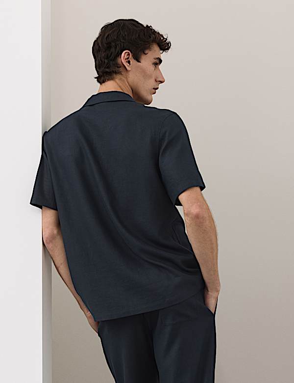 Linen Blend Revere Pyjama Top - LT