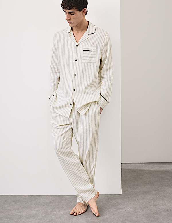 G&oacute;ra od piżamy w paski z przewagą lnu - PL