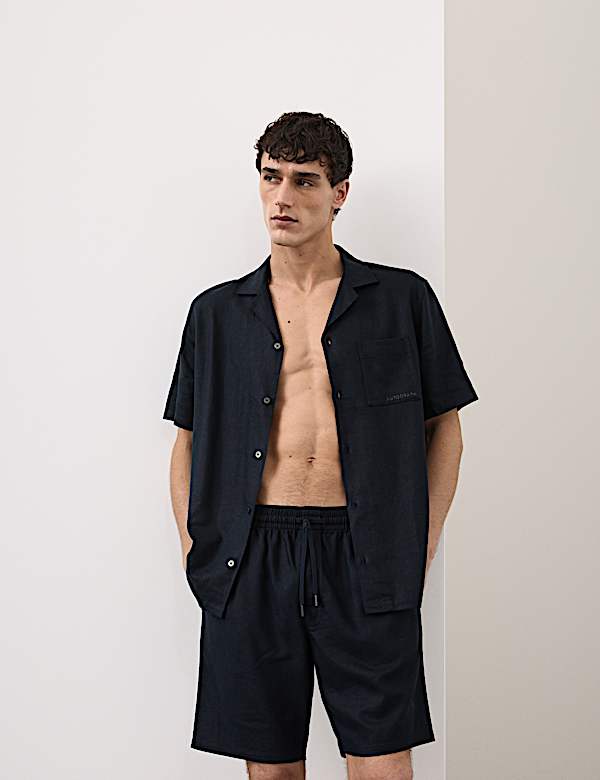 מכנסי פיג'מה קצרים מבד עשיר בפשתן - IL