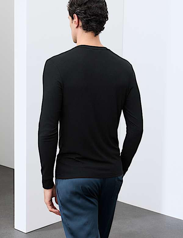 Henley c&ocirc;tel&eacute; coupe slim en coton m&eacute;lang&eacute; modal - CA