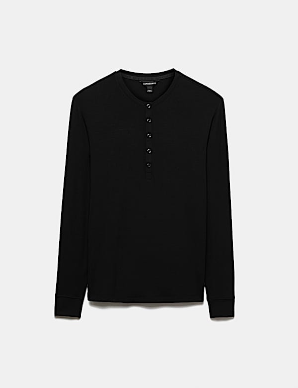 Henley c&ocirc;tel&eacute; coupe slim en coton m&eacute;lang&eacute; modal - CA