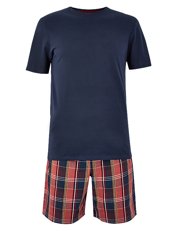 Pure Cotton Checked Pyjama Shorts Set