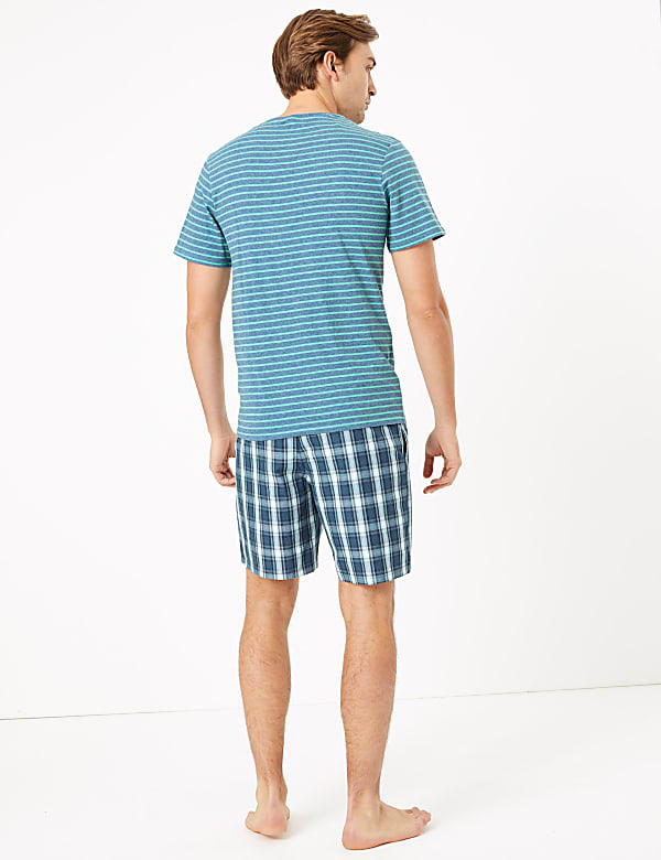 Pure Cotton Striped Checked Pyjama Set