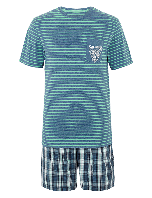 Pure Cotton Striped Checked Pyjama Set