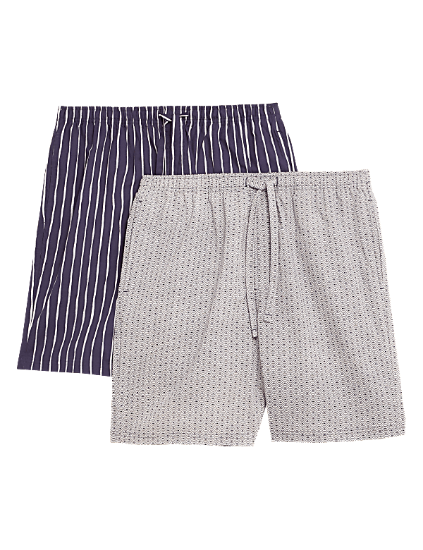 2 Pack Pure Cotton Printed Pyjama Shorts
