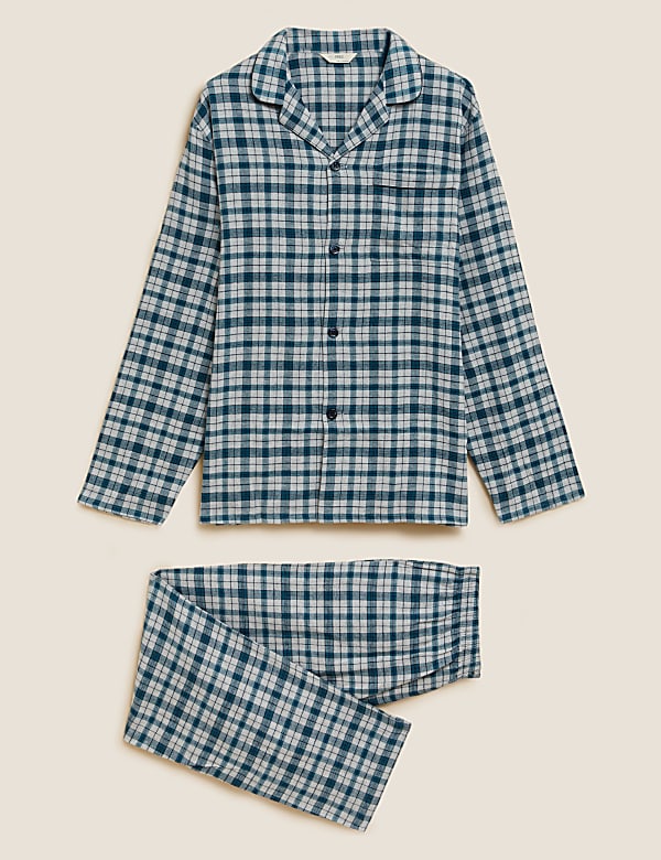 Pyjama en coton peign&eacute; &agrave; carreaux - FR