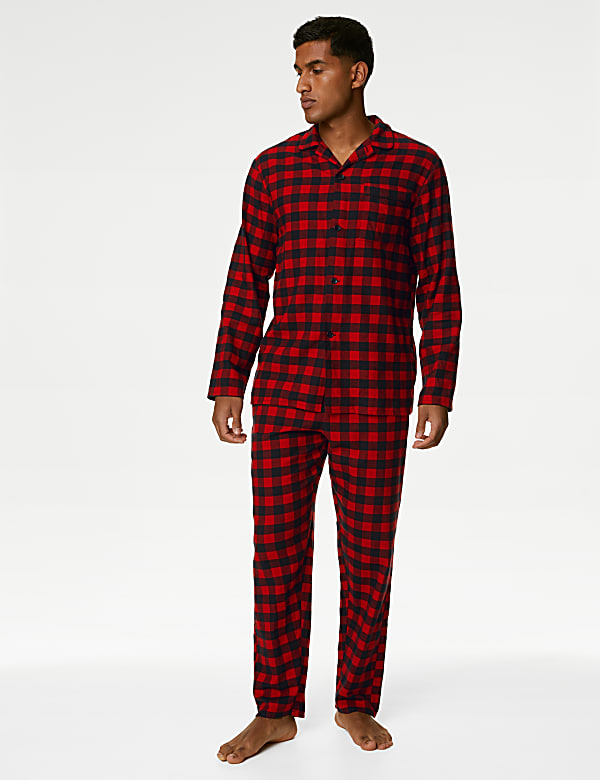 Brushed Cotton Checked Pyjama Set RED MIX Pyjamas M S CY