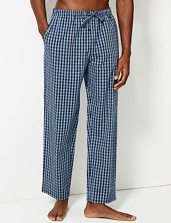 2 Pack Pure Cotton Checked Long Pyjama Bottoms