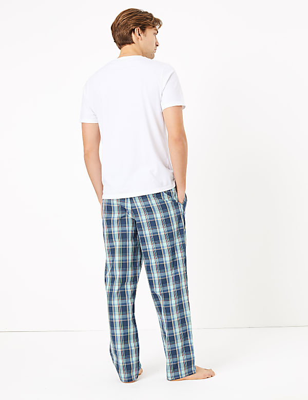 2 Pack Pure Cotton Checked Pyjama Bottoms