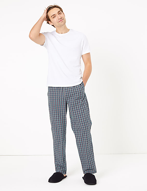 2 Pack Pure Cotton Checked Pyjama Bottoms